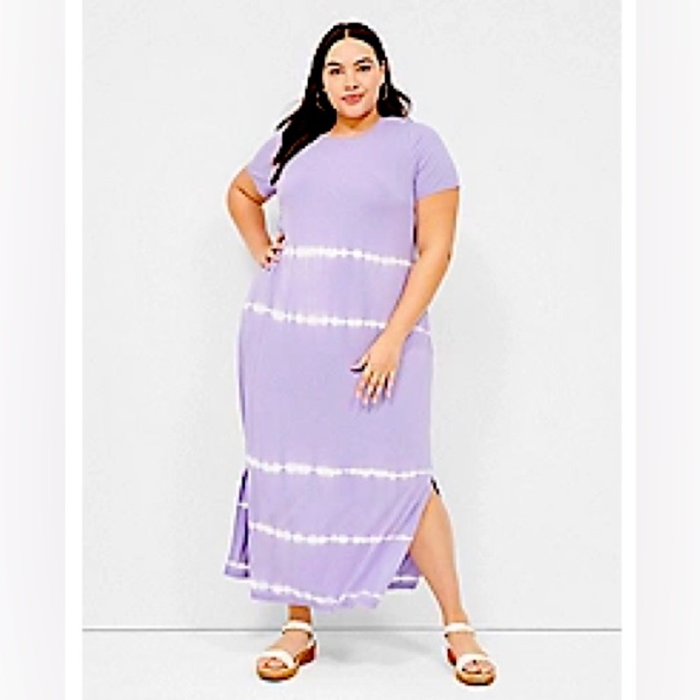 Short-Sleeve Side-Slit Tie Dye Maxi Dress